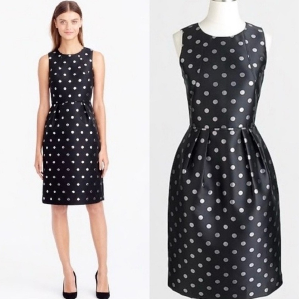 NWOT J.Crew Black and Silver Metallic Polka Dot Sleeveless Dress - Size 00